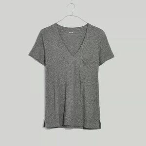 Madewell WHISPER COTTON V-NECK POCKET TEE - Grey - Size M